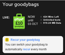 Auto recurring Giffgaff goodybag